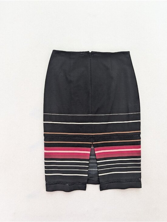 White House Black Market Women's Skirt Size 2 Black Stripe Stretch Knit Pencil - Picture 14 of 15